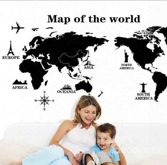 Unique Design Map Of World Print Wall Stickers