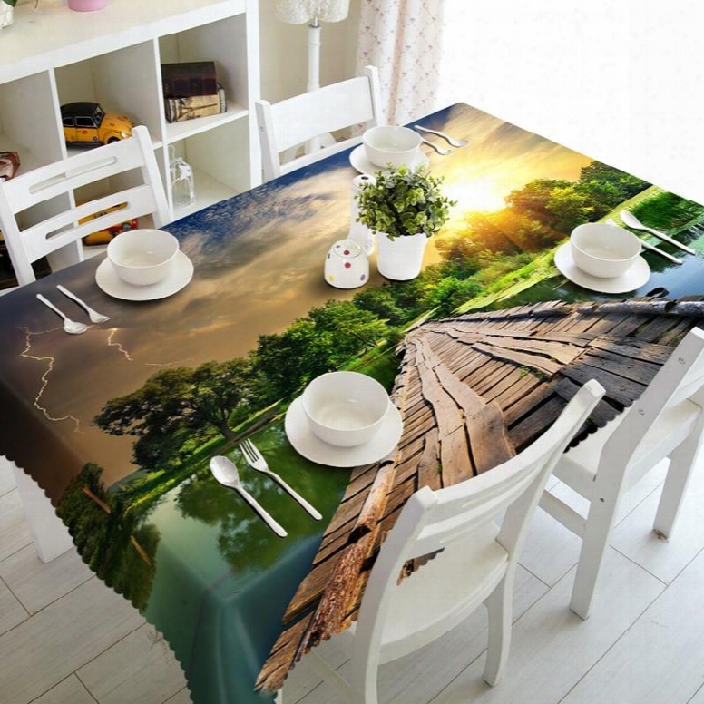 Unique Design Wooden Bridge Over The River Prints 3d Tablecloth