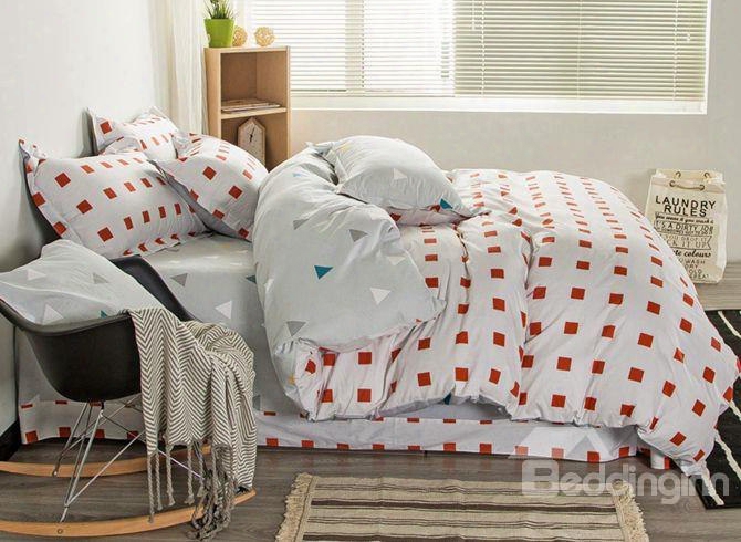 Unique Red Laid Design 4-piece Cotton Duvet Cover Sets