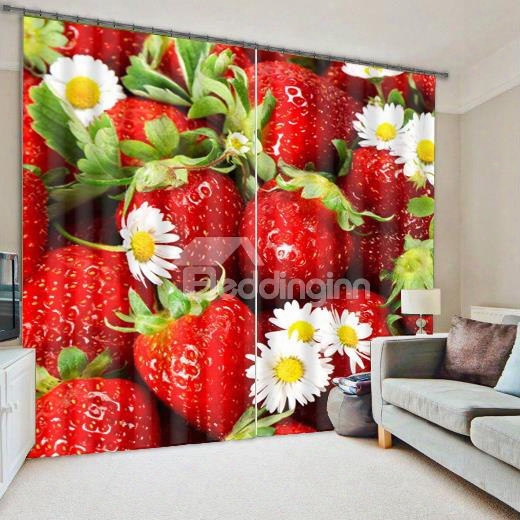 Vivid 3d Strawberry Polyester Light Blocking Curtain