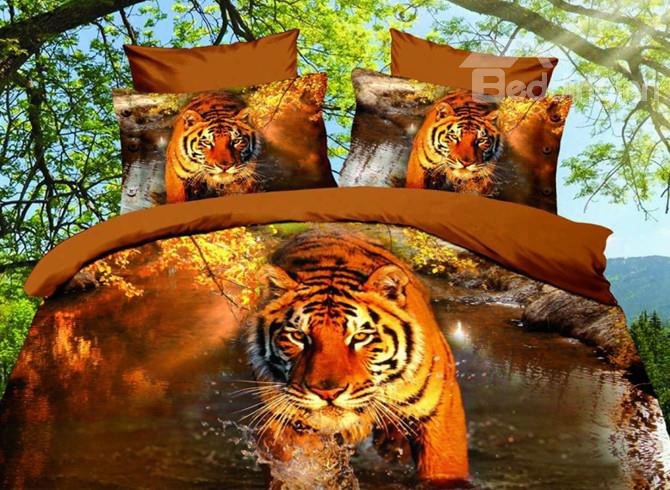 Vivid Tiger 3d Printed 4-piece Polyester 3d Duvet Cover Sets