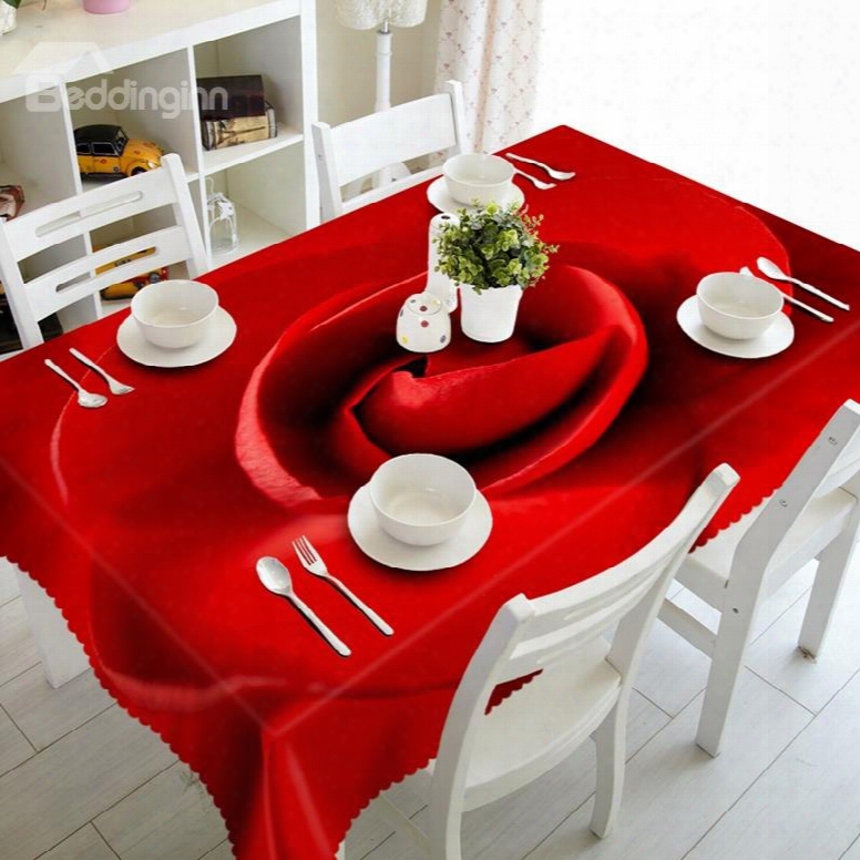Warm Red Rose Prints Washable Dining Room Decoration 3d Tablecloth