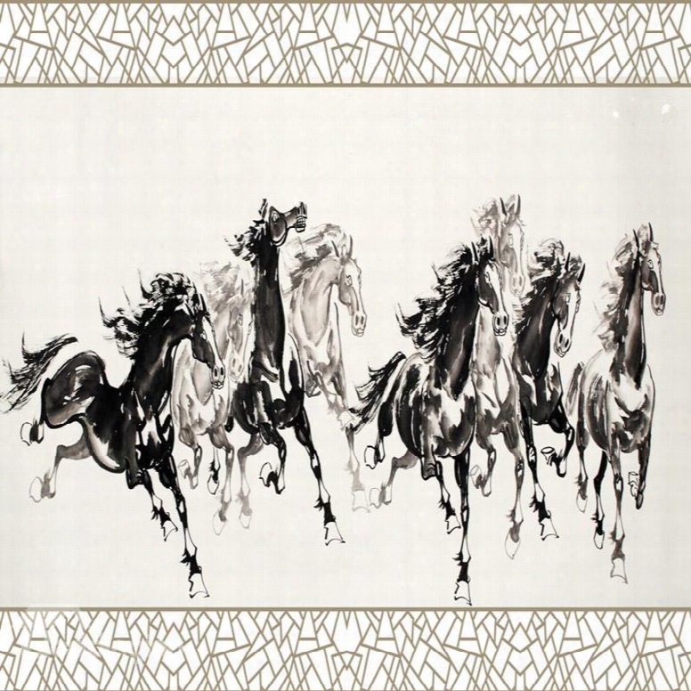 White And Black Simple Style Horses Pattern Waterproof 3d Wall Murals