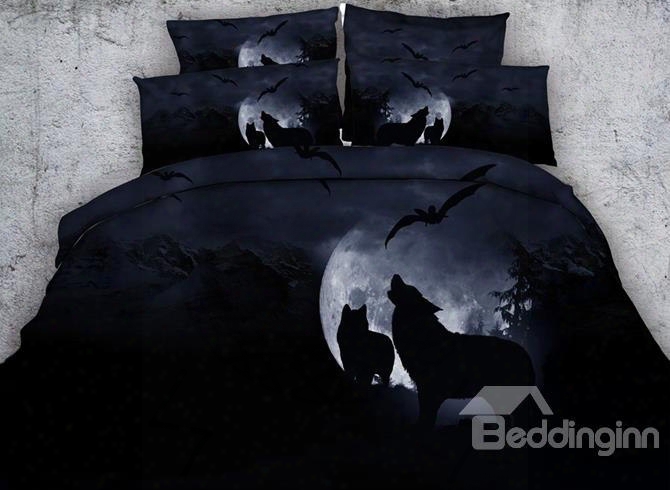 Wolf Howling At The Moon 3d Printed 5-piece Comforter Sets