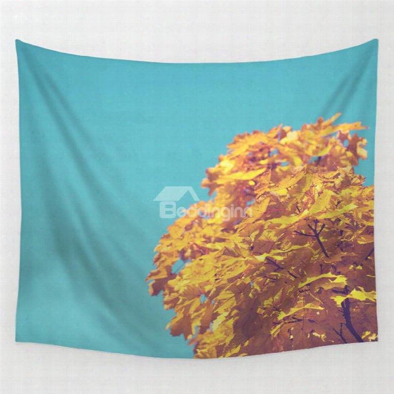 Yellow Maple Trees Pattern Blue Decorative Hanging Wall Tapestry