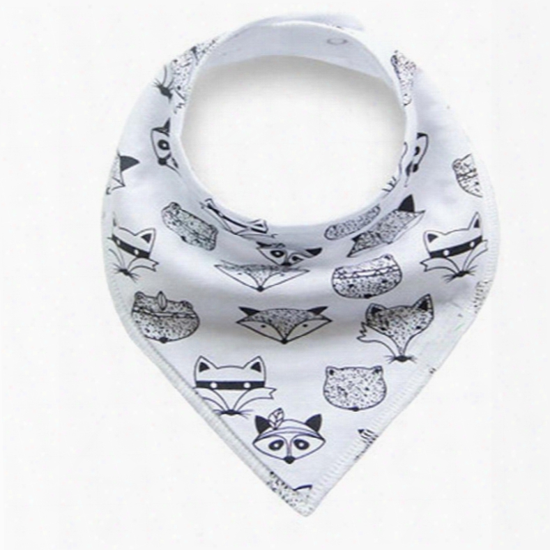 12*12in Fox Printed Simple Style Cotton White Baby Bib