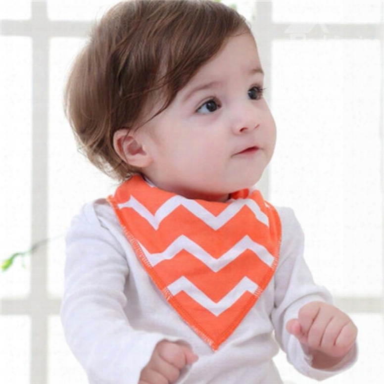 12*12in Orange Waves Pattern Simple Style Cotton Baby Bib