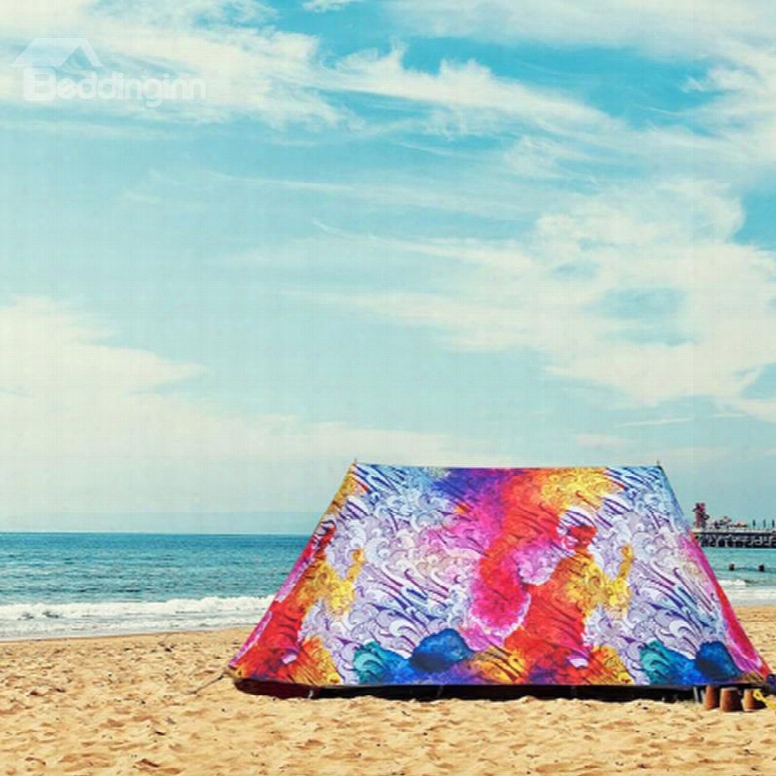 3-person Colorful Sea Wave Pattern 3d Design Printed Outdoor Waterproof Camping Tent