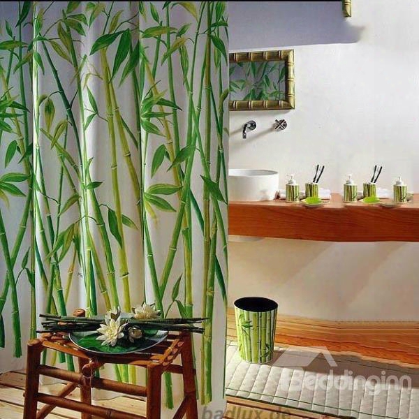 3d Bamboo Forest Printed Green Bathroom Shower Curtain