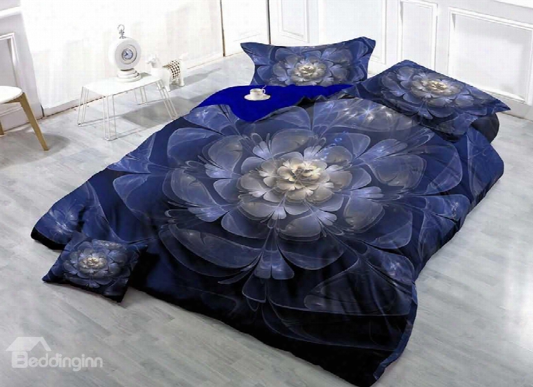 3d Blue Flower Printed Cotton 4-piece Bedding Sets/duvet Covera