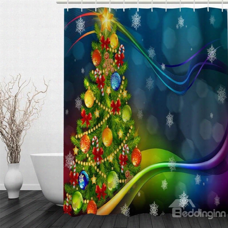 3d Christmas Tree Printed Polyester Waterproof Antibacterial Eco-friendly Shower Curtain