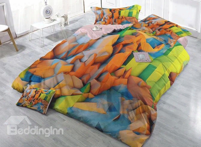 3d Colorful Polygon Mountain Peaks Printed Cotton 4-piece Christmas Bedding Sets/duvet Covers