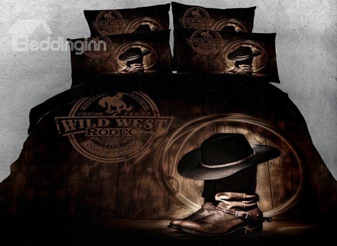 3d Cowboy Hat On Boots Printed Cotton 4-piece Bedding Sets/duvet Covers