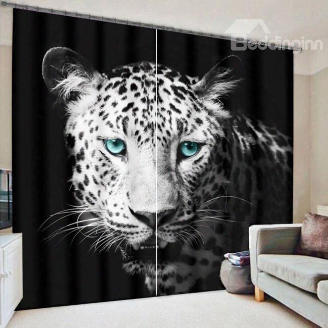 3d Ferocious Leopard With Bright Green Eyes Cheetah Printed Custom Polyester 3d Curtain