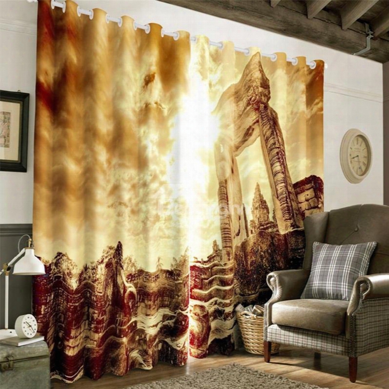 3d Grand And Ancient Buildings Printed Artificial Work Custom Living Room Curtain