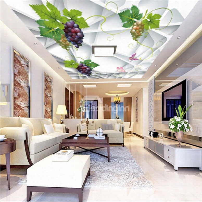 3d Grapes Irregular Geometries Printed Pvc Waterproof Sturdy Eco-friendly Self-adhesive Ceiling Murals