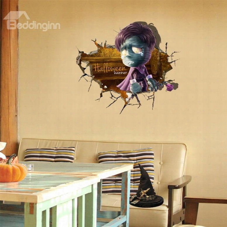 3d Halloween Ghost Boy Pvc Water-resistant Eco-friendly Removable Self-adhesive Wall Stickers