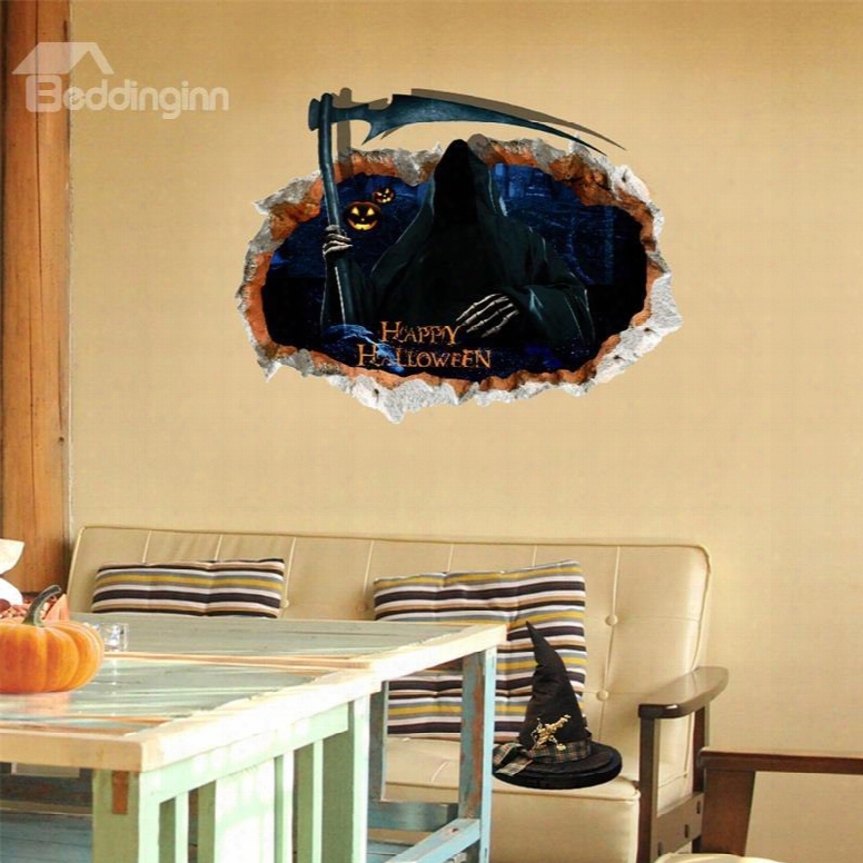 3d Halloween Ghost With Reaphook Pvc Waer-resistant Eco-friendly Removable Self-adhesive Wall Stickers