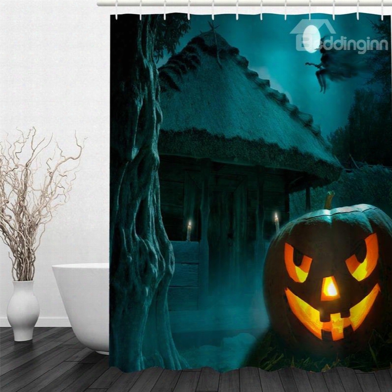 3d Halloween Jack-o-lantern Cabin Polyester Waterproof Antibacterial And Eco-friendly Shower Curtain