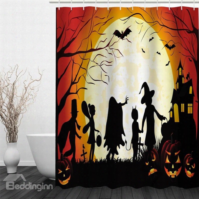 3d Halloween Night Polyester Waterproof Antibacterial And Eco-friendly Shower Curtain