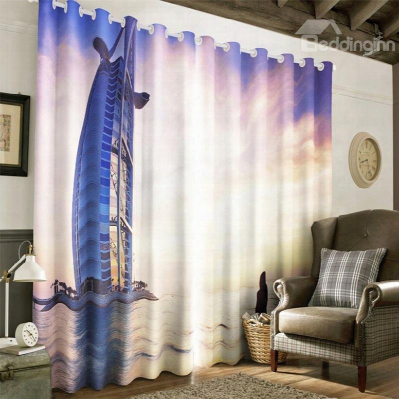 3d Huge Ship In Broad Sea Printed 2 Pieces Decorative Living Room Curtain