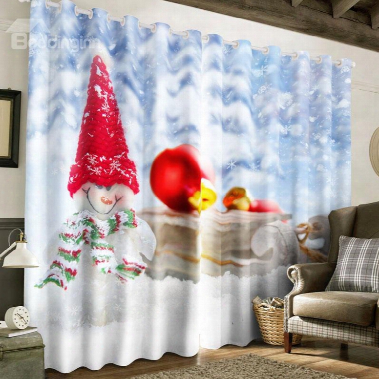 3d Lovely Snowman With Christmas Hat Printed 2panels Custom Blackkout Curtain