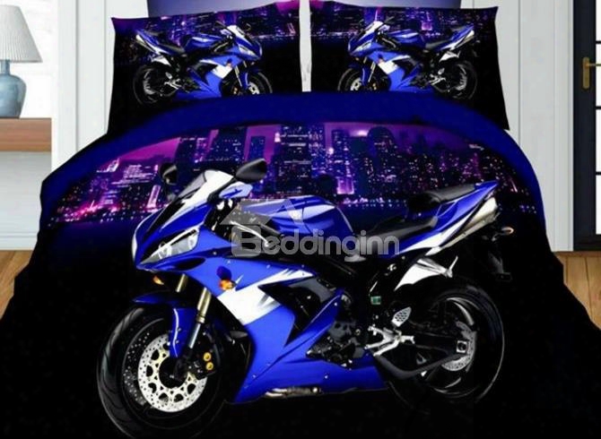3d Motorcycle Printsd Polyester 4-piece Bedding Sets/duvet Covers