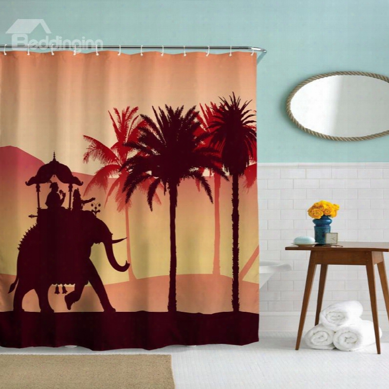 3d Mouldproof Running Elephant In The Sunset Printed Polyester Bathroom Shower Curtain