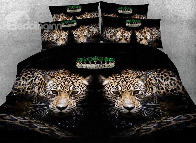 3d Realistic Leopard Digital Printing 5-piece Tencel Comforter Sets