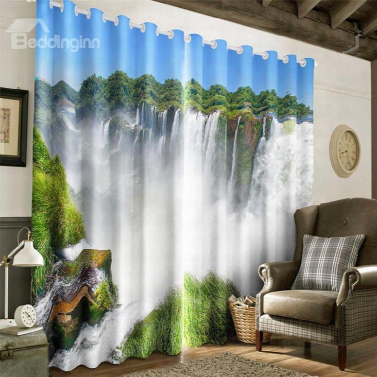 3d Rolling Waterfalls An D Thick Green Forest Room Darken Heat Insulated Window Drapes