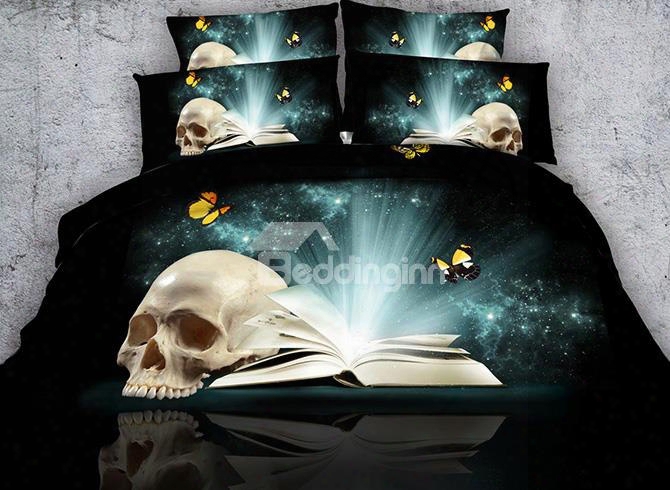 3d Skull And Butterfly Printed 4-piece Bedding Sets/duvet Covers