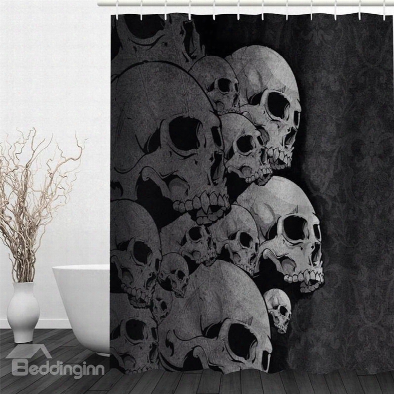 3d Skulls Polyester Waterproof Antibacterial And Eco-friendly Black Shower Curtain