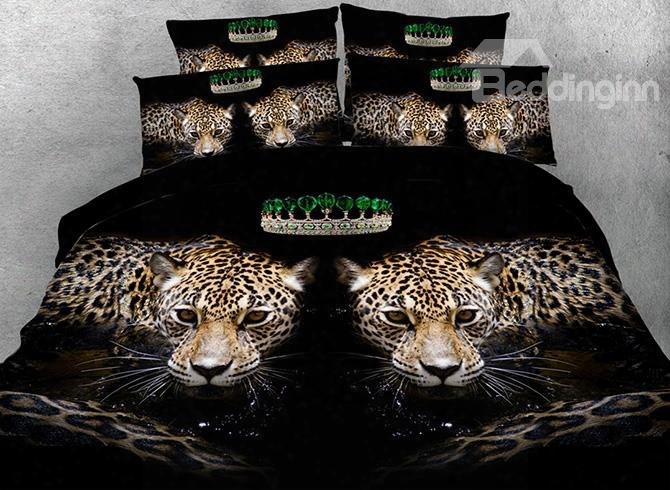 3d Symmetric Leopards Printed Cotton 4-piece Black Bedding Sets/duvet Covers