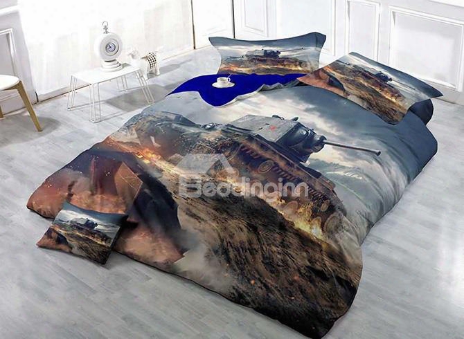 3d Tank Printed Cotton 4-piece Bedding Sets/duvet Covers