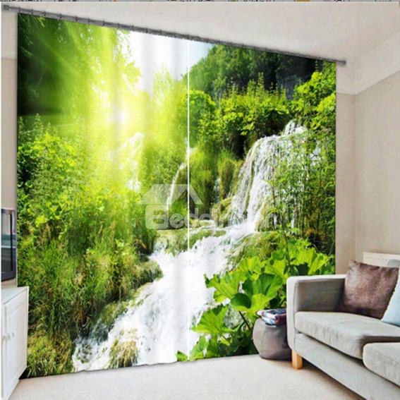 3d Thick Forest And Waterfalls Printed 2 Apnels Living Room Blackout Custom Curtain