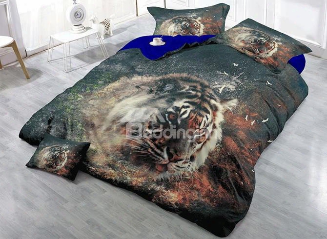 3d Tiger Face And Spark Printed Cotton 4-piece Bedding Sets/duvet Cover