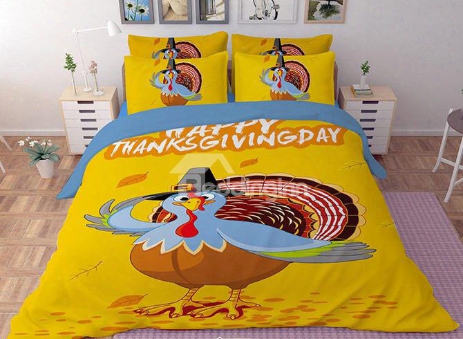 3d Turkey Printed Polyester 4-piece Yyellow Bedding Sets/duvet Covers