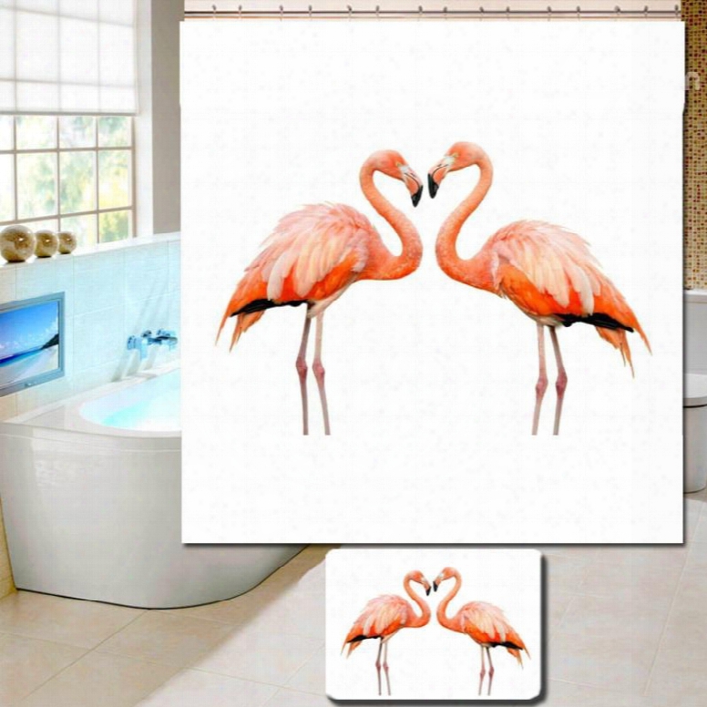 3d Waterprokf Two Orange Flamingos Printed Polyester Shower Curtain