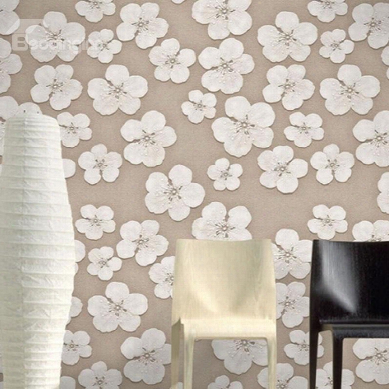 3d White Flowers Printed Pvc Sturdy Waterproof Eco-friendly Self-adhesive Wall Mural