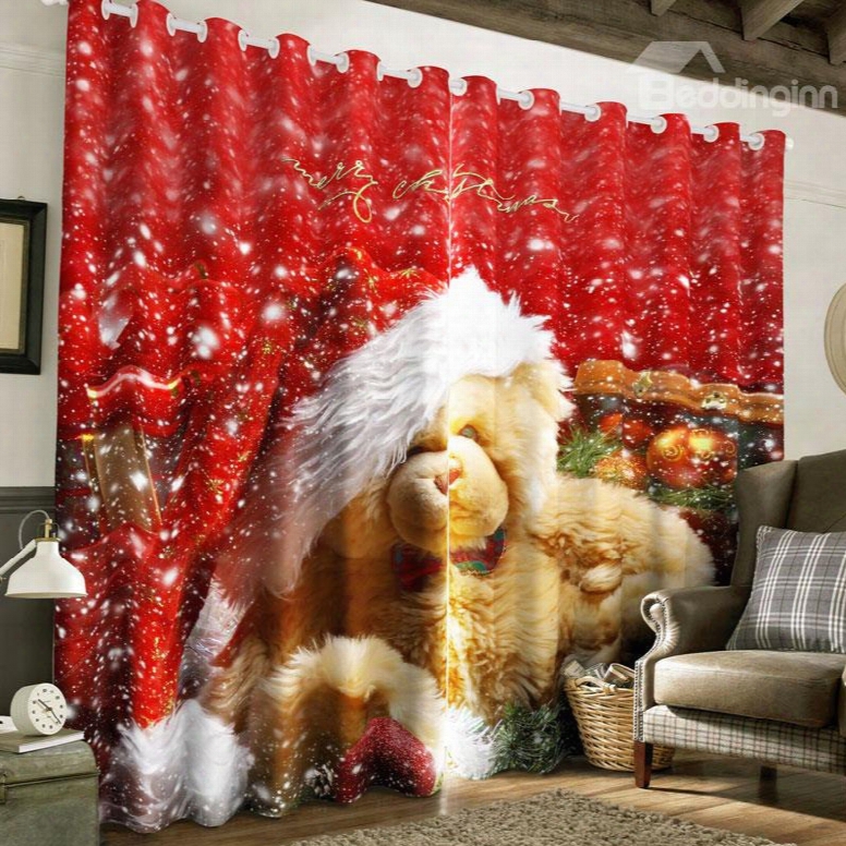 3d White Snow And Lovely Animals Printed 2 Panels Custom Living Room Curtain