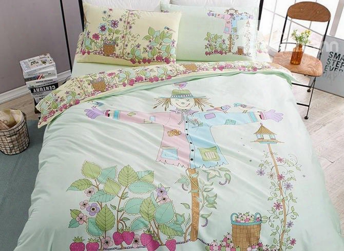 Adorable Scarecrow Print 4-piece Cotton Duvet Cover Sets