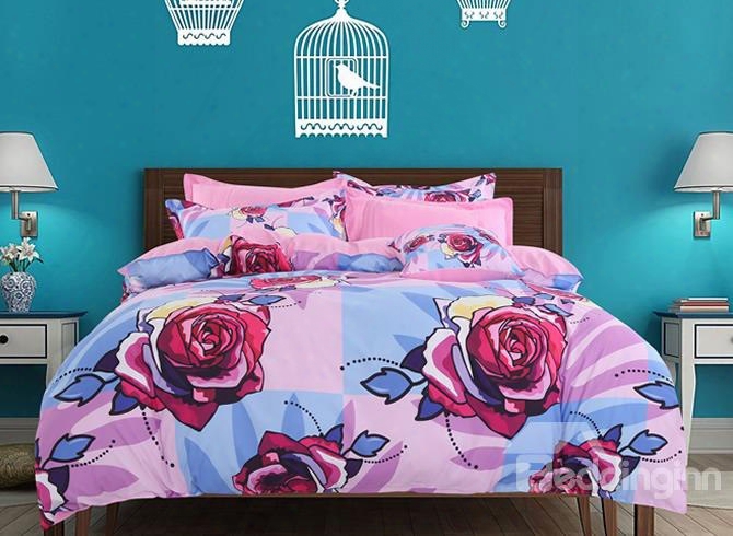 Adorila 60s Brocade Multi-color Roses Blooming 4-piece Cotton Bedding Sets/duvet Covering