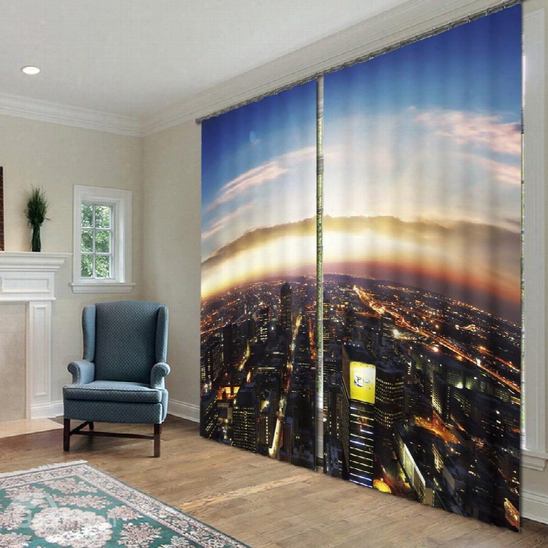 Amazing And Grand City Scenery Polyester 2 Pieces Living Room Custom 3d Curtains