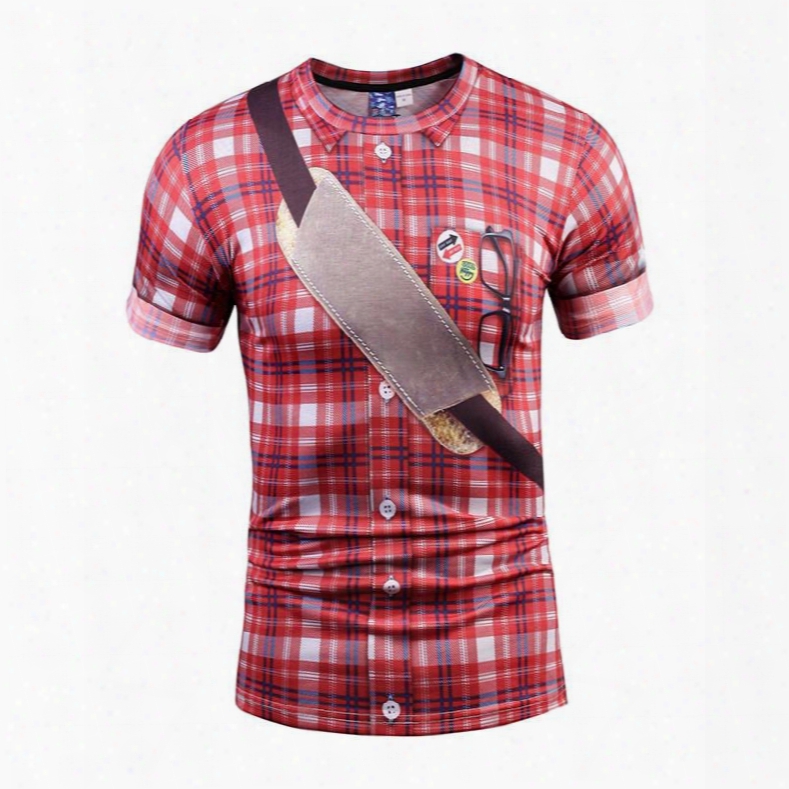 Amazing Round Neck Grids And Belt Pattern 3d Painted T-shirt