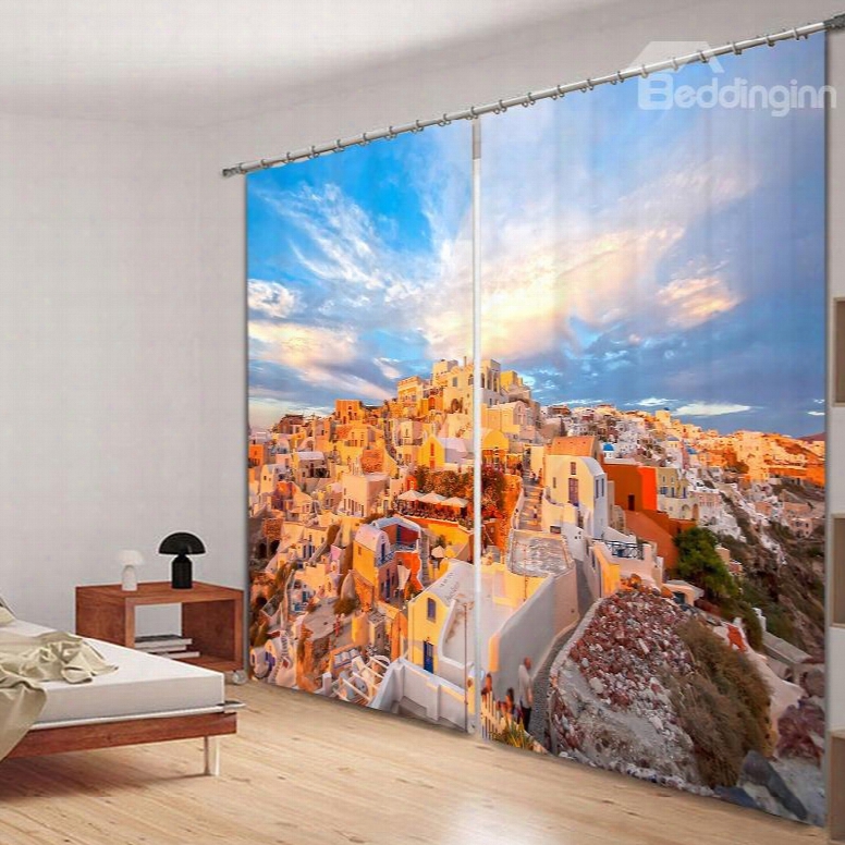 Amazing Scenery Of Greece 3d Printed Polyester Curtain