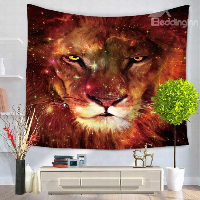 Angry Lion Glaring At Front Decorative Hanging Wall Tapestry