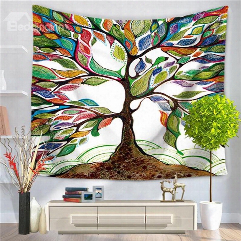 Artwork Colorful Leaves Tree Of Life Pattern Decorative Hanging Wall Tapestry
