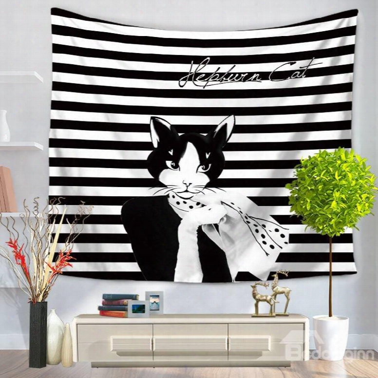 Audrey Hepburn Cat With Black And White Stripes Decorative Hanging Wall Tapestry