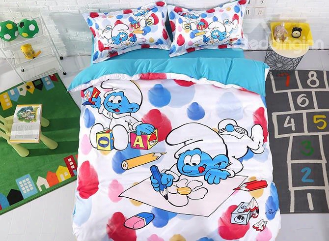 Baby Smurf Painting Flowera Nd Building Blocks 4-piece Bedding Sets/duvet Covers