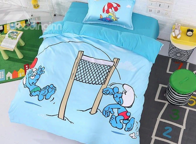 Beach Volleyball Smurfs Printed Twin 3-piece Kids Bedding Sets/duvet Covers